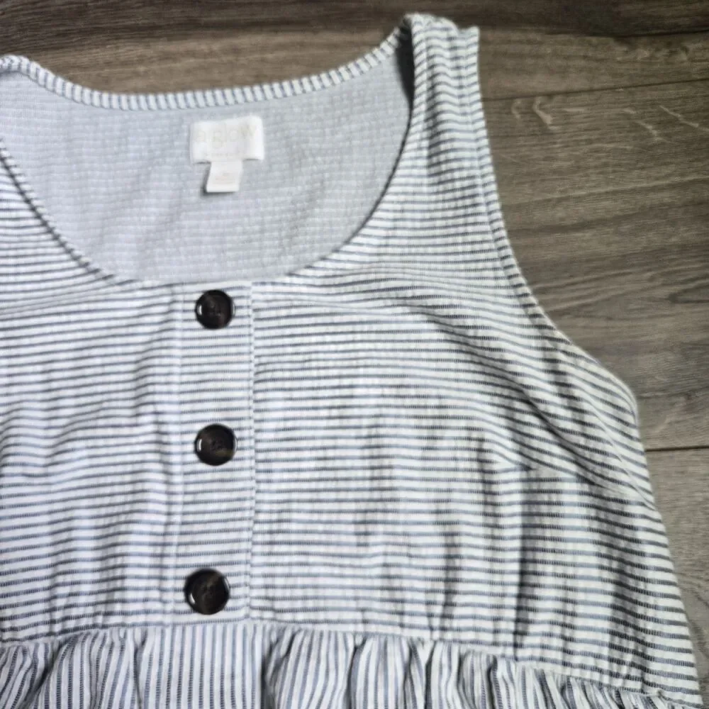 A Glow Maternity Dress Size M Medium Blue White Striped Sleeveless Pockets Comfy - Picture 2 of 9